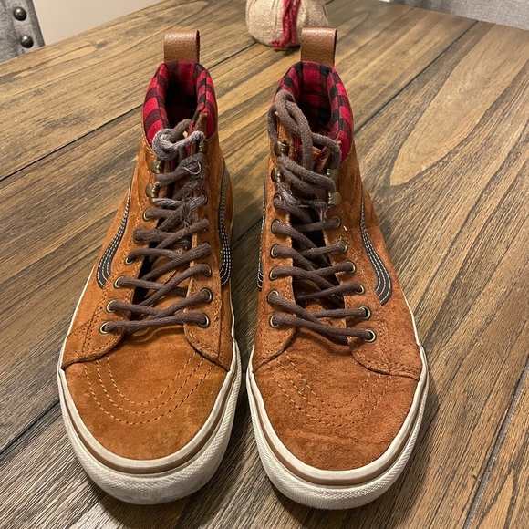 VANS Sk8 Scotchgard Women’s 10.5 Men’s 9 High Top Brown Suede Flannel Lined Shoe - Picture 2 of 9